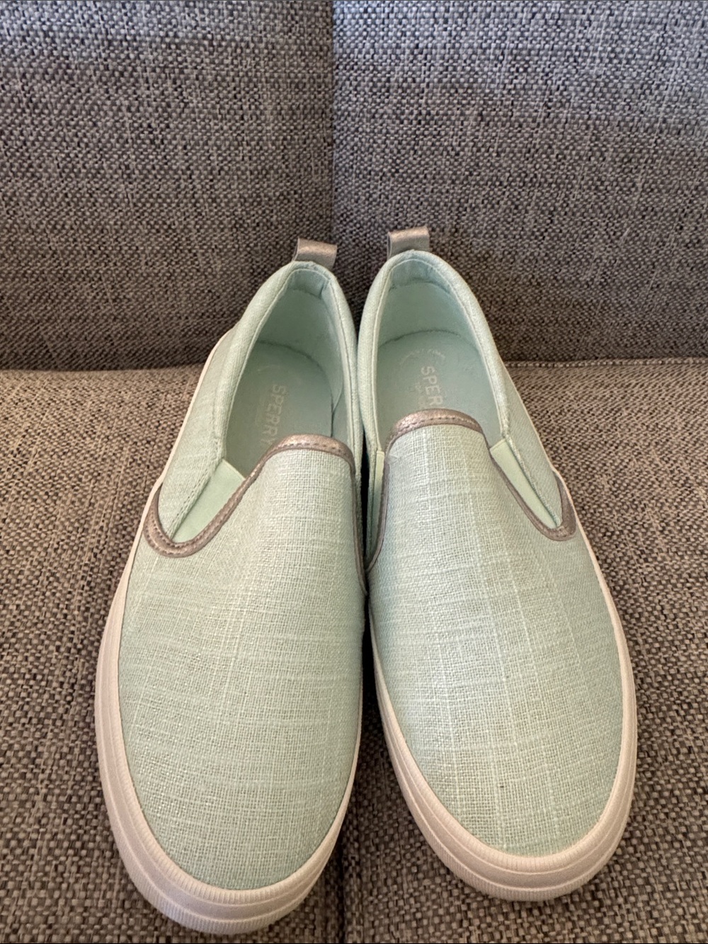 Sperry Women’s Slip-On Canvas Loafers in Mint Green